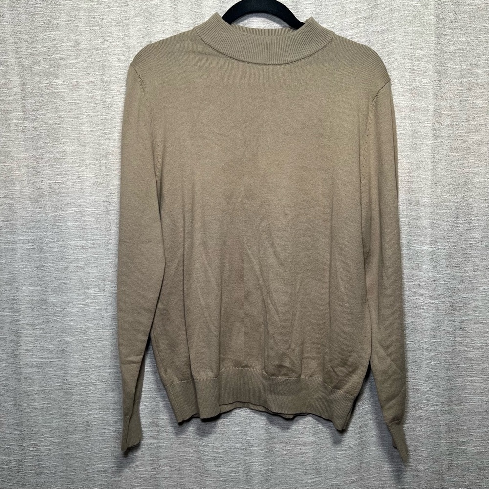 Jeff Beige Mock Neck Knit Sweater Men's Soft Minimalist Cotton Acrylic Pullover - Picture 2 of 15